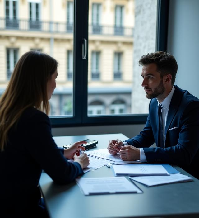 Professionnels discutant stratégie linguistique à Paris